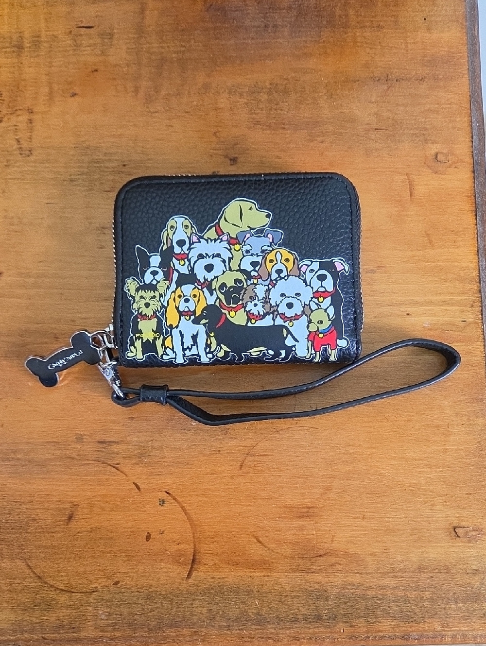 Playful Dogs Black Zip Wristlet Wallet